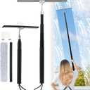 2 in 1 Window Squeegee, Shower Squeegee Window Cleaning Kit with Extension Pole Long Handle Squeegee for Shower Glass Floor Bathroom Home Outdoor, 12 inch Wide, Black