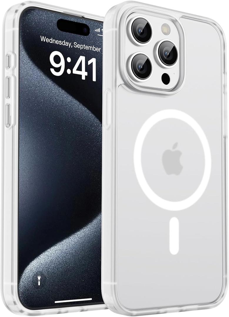 Magnetic for iPhone 15 Pro Max Case, [Compatible with MagSafe] [Military Grade Drop Protection] Translucent Matte Shockproof Anti-Scratch Phone Case, White