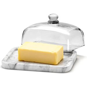 Marble Butter Dish with Lid, Elegant Large Capacity Butter Holder for Countertop & Refrigerator Natural Cool Surface Keeps Butter in an Ideal Spreadable State White Butter Container
