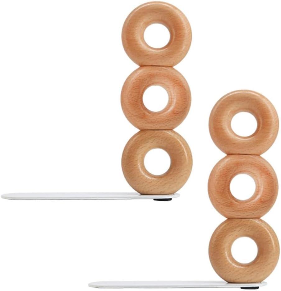 Book Ends for Shelves, 2 Handmade Walnut Wood with Metal Base Decorative Bookends for Heavy Books, Donut Cute Bookshelf Accessories,Unique Minimalist Shelf Decor for Living Room,Kitchen,Office