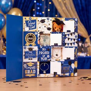 Graduation Advent Calendar Gift Box 16 Days Fill It Yourself Empty Gift Box Empty DIY Graduation Countdown Calender for Graduates Her Him High School College(Blue)
