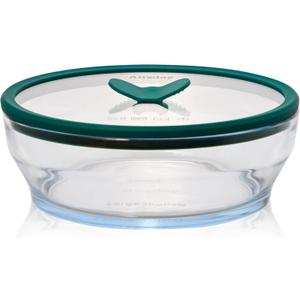 Anyday 7-Cup Glass Food Storage with Glass Lid, Round Shallow Dish | Plastic-Free Meal Prep & Microwave Cookware | Stackable Airtight Storage Container with Vented Lid for Microwave-Safe Reheating (Clear - Kale)