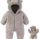 AiWMGL Newborn Baby Bear Outfit Suit With Fold-Over Mittens Footies Girls Boys Winter Fleece Clothes Hooded Romper Snowsuit 0-3 Months