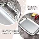 2 Pcs Silver Serving Tray Elegant Floral Metal Plate Silver Platter for Buffet Wedding Party Jewelry Decorative (Oblong with Handle)