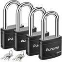 Puroma 4 Pack Keyed Padlock with 6 Keys Alike, 1.8 Inch Locker Lock 40mm Heavy-Duty Locks for Gate Fence Hasp Cabinet Toolbox School Gym Locker (Black)