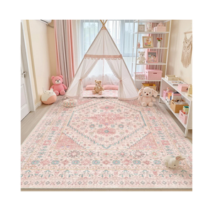 zesthome 8x10 Area Rugs for Girls Bedroom, Non-Slip Backing Washable Rugs, Vintage Large Pink Rug, Stain Resistant Nursery Room Rug (Pink/Blue,8'x10')