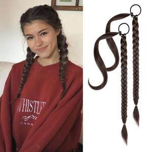 YOGFIT 2PCS DIY Braid Ponytail Extension, Long Straight Wrap Around Ponytail Hair Extensions Natural Soft Synthetic Hairpieces for Women Daily Wear (20 Inch, Black Chocolate Brown)