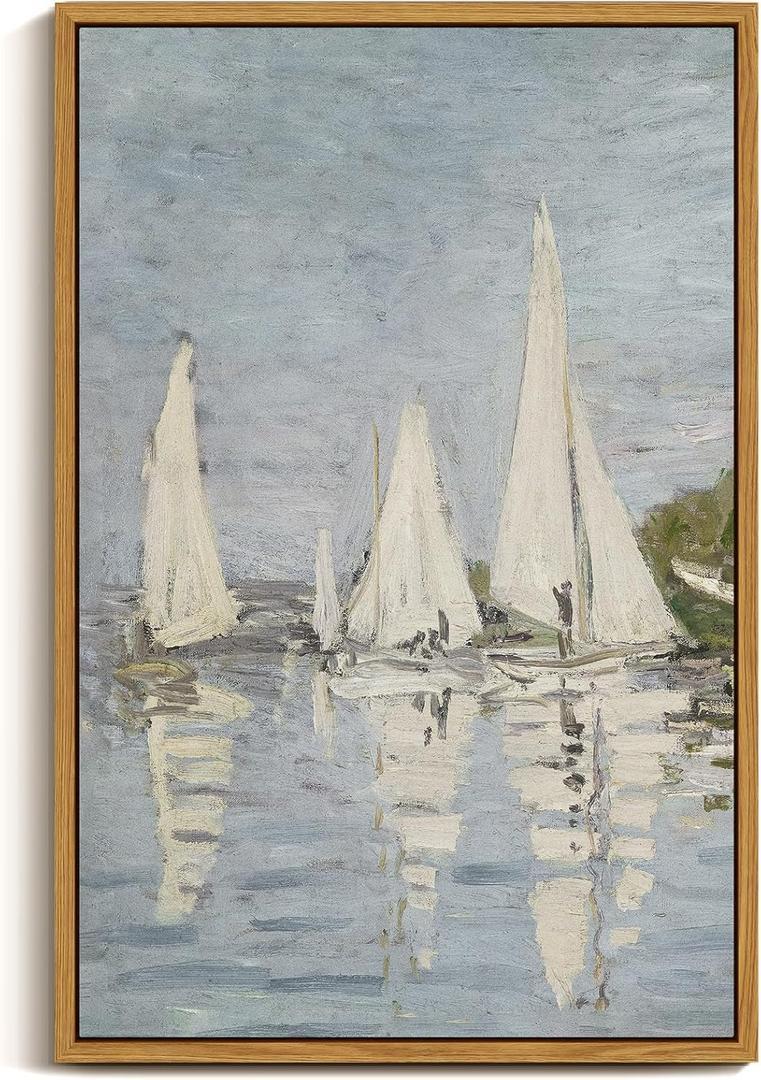 ARPEOTCY Vintage Framed Canvas Wall Art, 16x24inch, Farmhouse Sailboat Large Wall Decor, Nautical Lake Art Prints Home Decorations, Seascape Hanging Paintings for Living Room Bedroom Office Decor