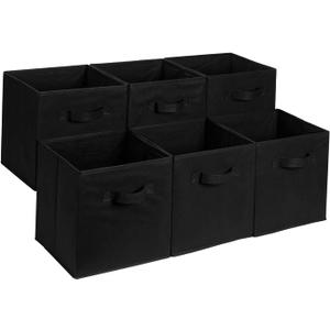 Amazon Basics Collapsible Fabric Storage Cube Bins Organizer with Handles, Organization Containers, Multifunctional, 13" x 13" x 13", Black, 6-Pack
