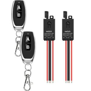 Wireless Switch12V,2 Way Mini Remote Switch DC 5V/12V/24V/48/10A Relay Wireless Light Switch with 328FT Long Range for Motor,LED Light,Wireless Security Alarm