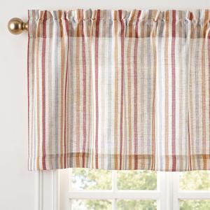 jinchan Valance Curtain Linen Textured Striped Window Curtain for Living Room Light Filtering Farmhouse Valance for Kitchen Rod Pocket 1 Panel 16 Inch Multi Red on Linen