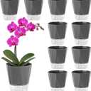10 Pack Self Watering Pots for Indoor Plants, 6.7 Inches Self Watering Planters African Violet Pots Clear Pots for Herb Orchid Flower Houseplant, Dark Grey