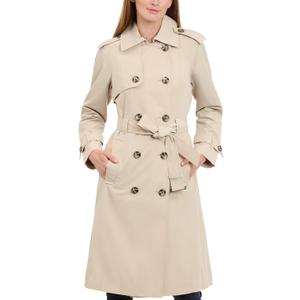 LONDON FOG Women's 3/ 4 Length Double-Breasted Trench Coat with Belt, Stone, Large