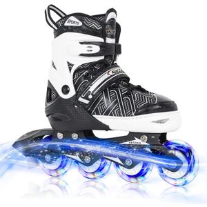 Nattork Adjustable Inline Skates for Kids Boys & Girls, Blue Black Red with Light up Wheels, Youth Blade Roller Skating for Beginners Ages 3-15 (Large(US 5-8)Youth, Black knight-1)