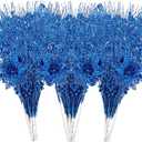 24 Pack Christmas Tree Ornaments  Artificial Flowers Glitter Berry Stems Christmas Floral Picks Branches for Xmas Tree Decorations Vase Filler Holiday Wedding Party Home Decor (Blue)