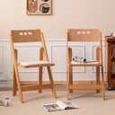 Wooden Folding Chair with Soft Cushion, Simple and Stylish, Comfortable and Durable, Suitable for Weddings, banquets and Events, 2 Sets, high backrest NaturalLinen pad