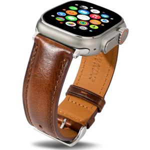 Vintage Leather Bands Compatible with Apple Watch Band 38mm 40mm 41mm 44mm 45mm 46mm 49mm,Wax Oil-tanned Leather Strap for Men Women iWatch Ultra 3/2/1 SE SE2 SE3 Series 11 10 9 8 7 6 5 4 3 2 1 (Tan/Silver/Matching Stitch)