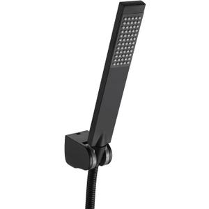KES BRASS Handheld Shower Head with 1.5-Meter Long Hose and Holder Bracket Replacement Showerhead for Bathroom Showering System Contemporary Square Style Matte Black Finish, LP135-BK
