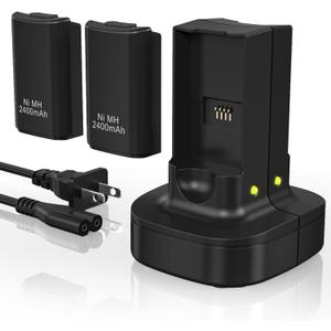 Rechargeable Battery for Xbox 360 Controller, Charger Dual Charging Station Dock with 2 Pack Rechargeable Battery Compatible with Xbox 360 (Black)