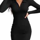 Valiamcep Women's Dress Long Sleeve V Neck Collared Ribbed Knit Bodycon Mini Pencil Dresses (Medium)