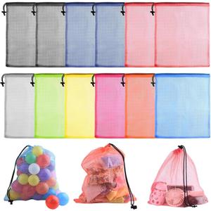 PLULON 15 Pcs Mesh Bag Drawstring Mesh Laundry Bags, 13 x 15.5 Inch Nylon Drawstring Bag for Pool Beach Ball Toys Storage Bag for Collecting Travel Sports Gym (Multicolor)