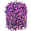 Artificial Faux Hanging Flowers Plants Basket for Outdoor Outside Porch Decoration, UV Resistant Fake Silk Purple and Red Morning Glory Trailing Vines Realistic for Summer Home Balcony Yard Patio