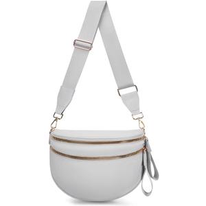 Pure Colour Crossbody Bum Bags for Women Spacious Checkered Cross body Bag Nylon Trendy Fanny Pack for Travel (Light Grey)