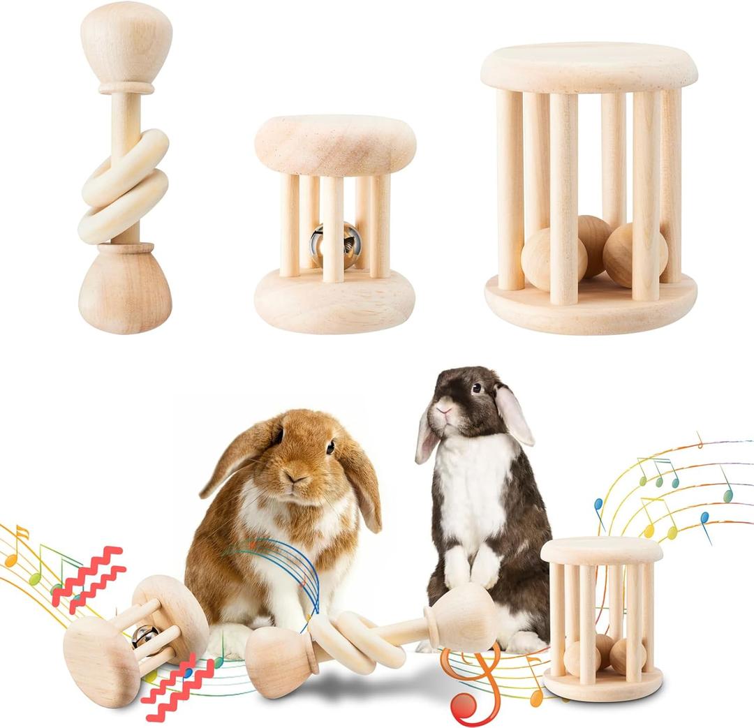 3 Pcs Wooden Bunny Toys - Safe Rabbit & Guinea Pigs Teeth Grinding Toys for Chinchillas, Hamsters & Small Animals - Indoor & Outdoor 3 Pcs Wooden Bunny Toys - Safe Rabbit & Guinea Pigs Teeth Grinding Toys for Chinchillas, Hamsters & Small Animals - Indoor & Outdoor
