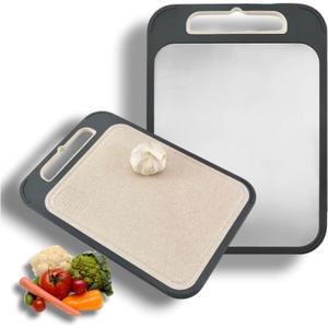 Double-Sided Stainless Steel Cutting Board (14x10In)  Metal Chopping Board for Kitchen, Easy to Clean, Dishwasher Safe, Durable & Hygienic