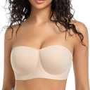KUTECOMBO Wireless Strapless Bras for Women Smooth Non-Slip Convertible Bandeau Bra(Beige, 40D)