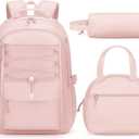 Fimibuke Kids Backpack for Girls, 3 PCS Waterproof Girls Backpack with Lunch Box & Pencil Case, Lightweight Bookbag Set for Kids Teen Girl Travel School Bag for Elementary Middle High School Students