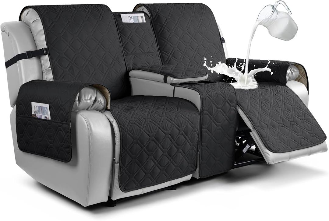 VANSOFY Loveseat Recliner Cover with Console 100% Waterproof Sofa Slipcovers Non-Slip Reclining Couch Cover Split Sofa Covers Furniture Protector for Pets, Dogs(Black)