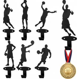 Zonon 6 Set Basketball Medal Hanger Display Holder Wall Mount Basketball Players Dunk Silhouette Coat Hooks with Screws Medal Display Rack Iron Race Ribbon Award Organizer Gift for Athletes Christmas