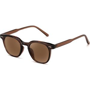 FEISEDY Round Reading Sunglasses for Men and Women Stylish Blue Light Blocking Readers B0113 (Clear Tea Frame Tea Lenses)