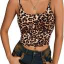 Women's Y2K Leopard Print Cami Crop Tops Square Neck Spaghetti Strap Camisole Cheetah Tank Top (L)