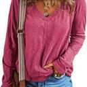 EVALESS Womens Tops Fashion V Neck Long Sleeve Shirts Casual Fall Outfits Basic T Shirts Blouses Top Women's Clothing (Pink, S)
