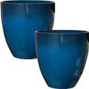 RUBBER BOND 2-Pack Plastic Planter Pots, 12-Inch Height, Round Shape, Blue Glossy Finish  Lightweight and Weather-Resistant Flower Pots for Indoor and Outdoor Use