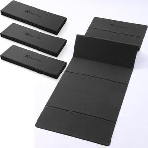 Nuanchu 3 Packs Foldable Yoga Mat 6mm Thick Non-slip Fitness Mats with Strap Friendly Poe Material 69 x 24 x 0.24" Lightweight Multi-purpose Workout Mats for Pilates Yoga Exercise Home Travel (Black)
