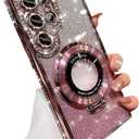 for Samsung Galaxy S25 Ultra Magnetic Kickstand Glitter Case, [Compatible with Magsafe] Cute Bling Sparkly Diamond Rhinestones with Camera Protector Women Girls Case for Galaxy S25 Ultra,Pink