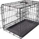 Amazon Basics Portable, Foldable Metal Wire Dog Crate with Removable Tray, Double Door, Divider Panel, 24" x 18" x 20", Black