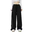 Elincho Women's Y2K Sweatpants Baggy Wide Leg Joggers Elastic Drawstring Waist Casual Streetwear with Pockets Black, S