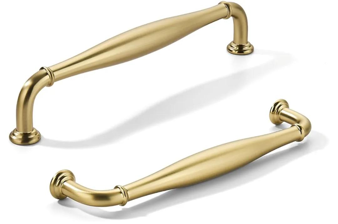 khtumeware 9 Pack 5inch(128mm) Hole Center Brushed Brass Cabinet Pulls Solid Heavy-Duty Satin Brass Tradition Handles Hardware for Bathroom Dressers Pull cabinets