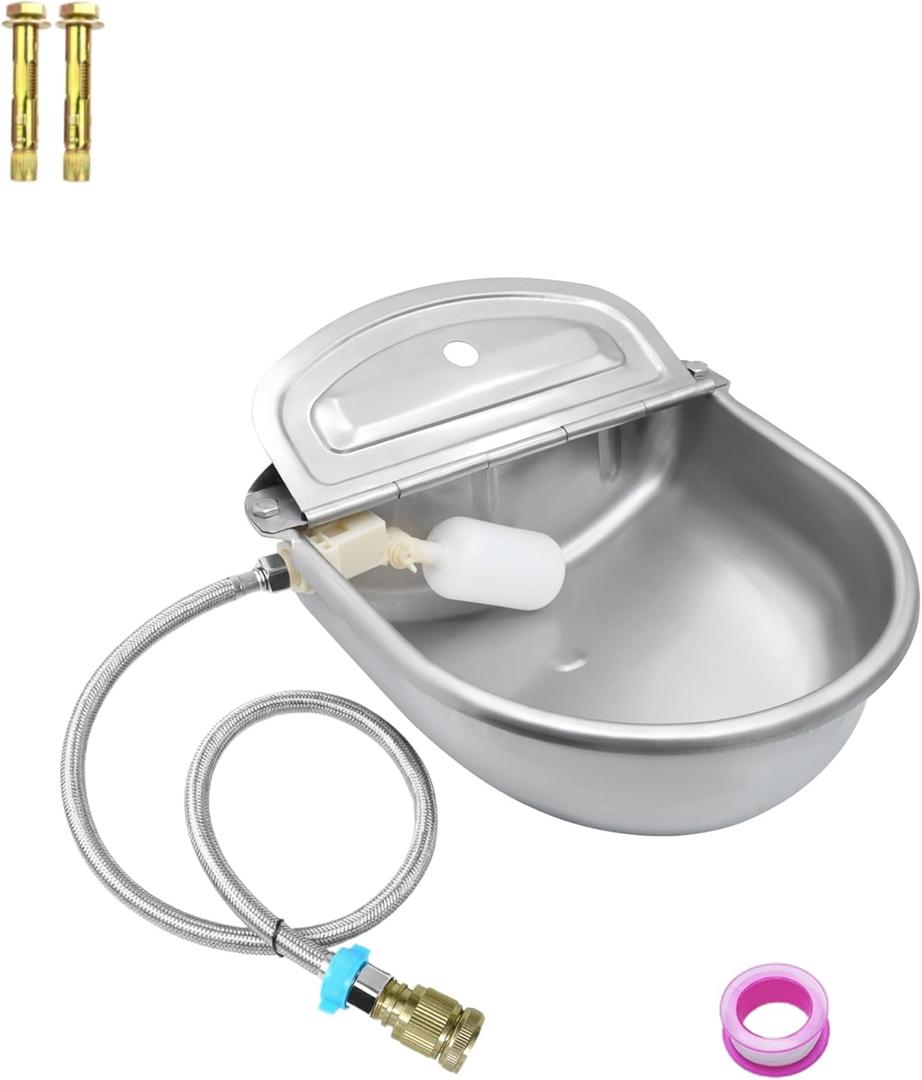 Automatic Water Dispenser for Dogs 2 Gallon, Auto Water Bowl for Dogs with Hose Connector, Wall Mounted Outdoor Self Watering Livestock Waterer with Float Valve for Duck, Chicken, Cattle