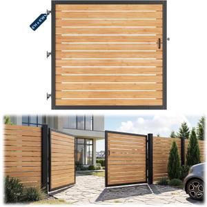 Gyykzz 6 ft. H x 6 ft. W Driveway Gate Frame Kit, Anti-Sag Heavy Duty Single Steel Frame, DIY Wood Gate for Outdoor Entrances, Black Coated Fence Gates for Garden, Driveway, Yard (Wood Not Included)