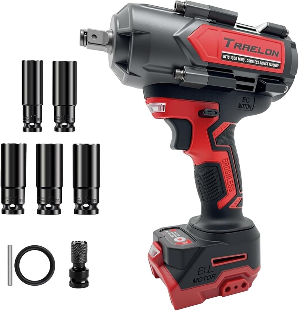 Cordless Impact Wrench 1/2 inch for Milwaukee Battery 900Ft-lbs/1200N.m Brushless Electric High Torque Impact Driver Power with 4-Mode Speed 2-LED Impact Gun (1/2 for Milwaukee Battery)