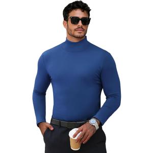 Men's Turtleneck Casual Basic High Neck Long Sleeve T Shirts Half Neck Lightweight Pullover Sweater (Blue, M)