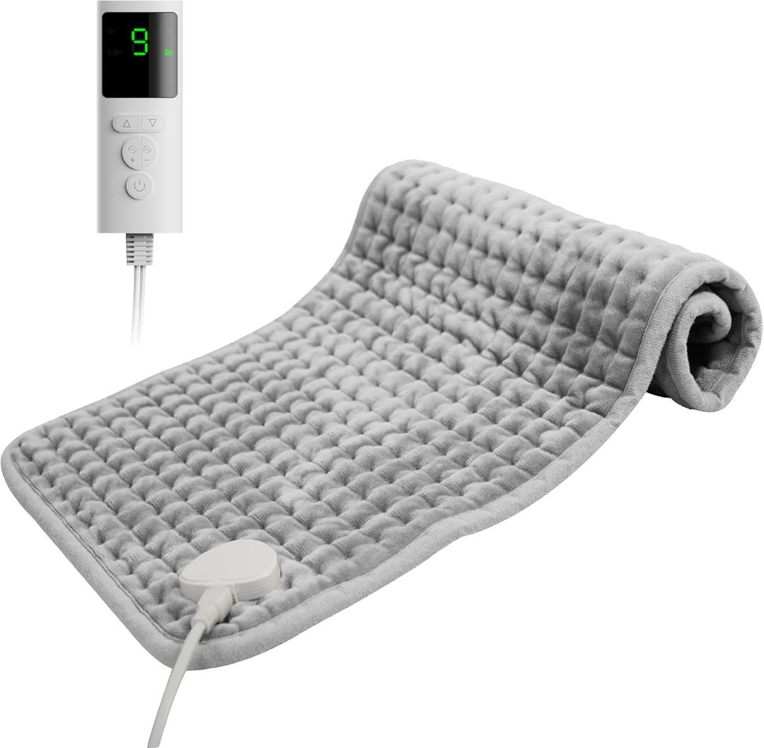 Heating Pad for Back Pain, 12''x24'' Heating Pad for Period Cramps Neck Shoulder Knee Leg with 9 Heat Settings Auto Shut-Off and Rapid-Heating, Ideal Gift for Family and Friends, Gray