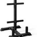 CAP Olympic Bumper Plate Tree Rack with Barbell Holders, Heavy-Duty Weight Plate Storage Rack for Home Gym, Steel Olympic Plate Organizer Stand, 4-Plate Posts / 2 Bar Holders, Black