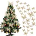 Jutom 36 Pcs Christmas Tree Butterfly Ornaments 3 Sizes 3D Glitter Hollow Butterfly Decorations Xmas Butterflies Wall Hanging Decor with Clips and Stems for Christmas Tree Wreath (Champagne Gold)