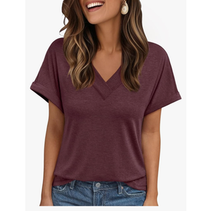 AUTOMET Womens Tops Short Sleeve T Shirt Summer V Neck Casual Top 2025 Spring Cute Basic Trendy Outfits Fashion L